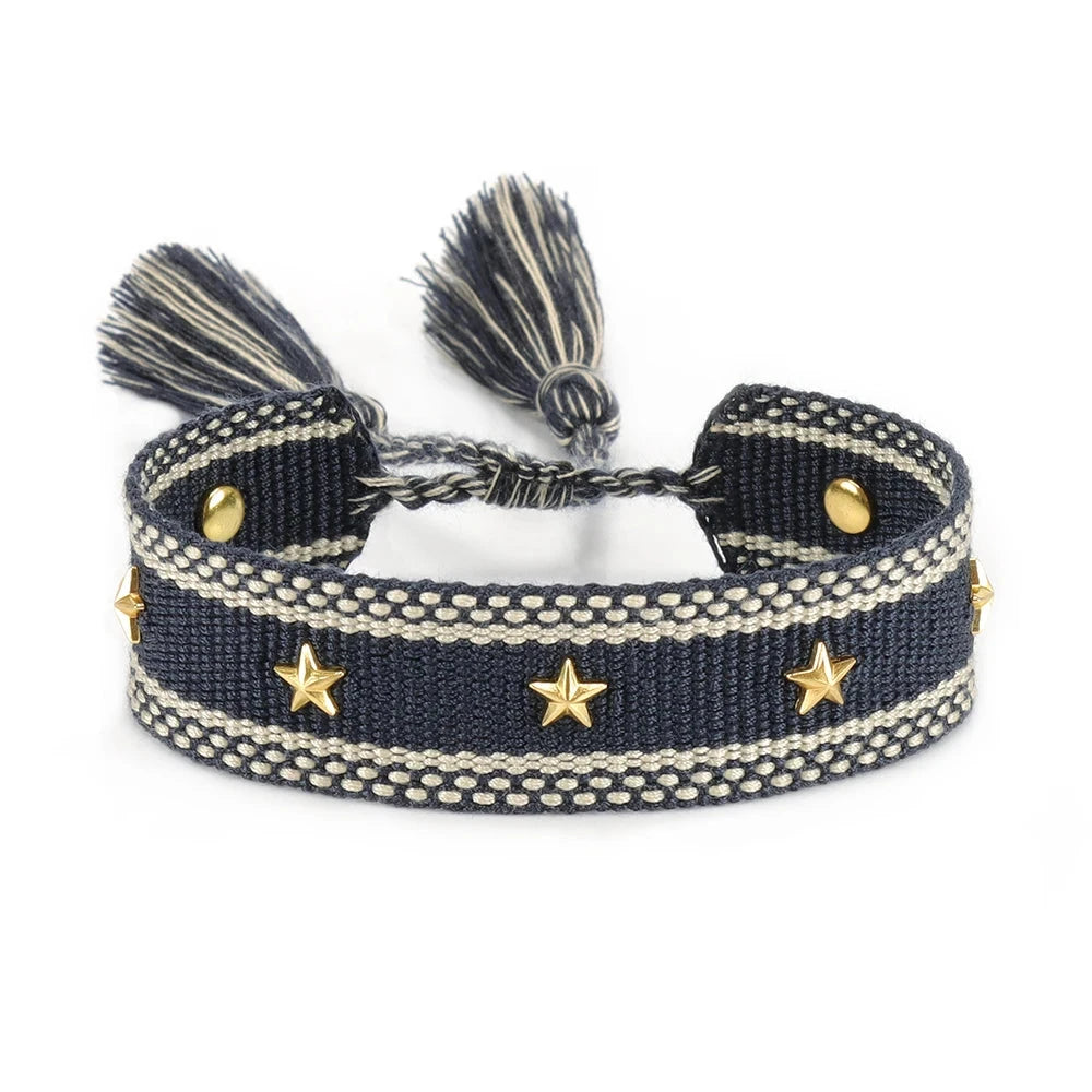Bracelet en Corde avec Etoiles Homme ou Femme noir
