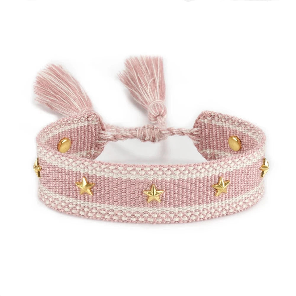 Bracelet en Corde avec Etoiles Homme ou Femme rose