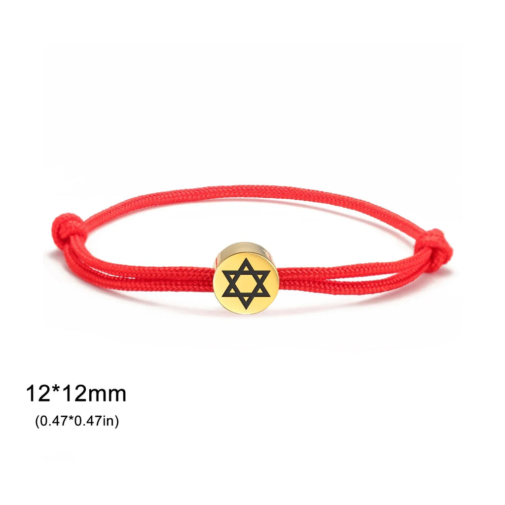 Náramok z lana so židovským symbolom červená a zlatá <span data-glossary-id="star_of_david">hviezda Dávida</span>