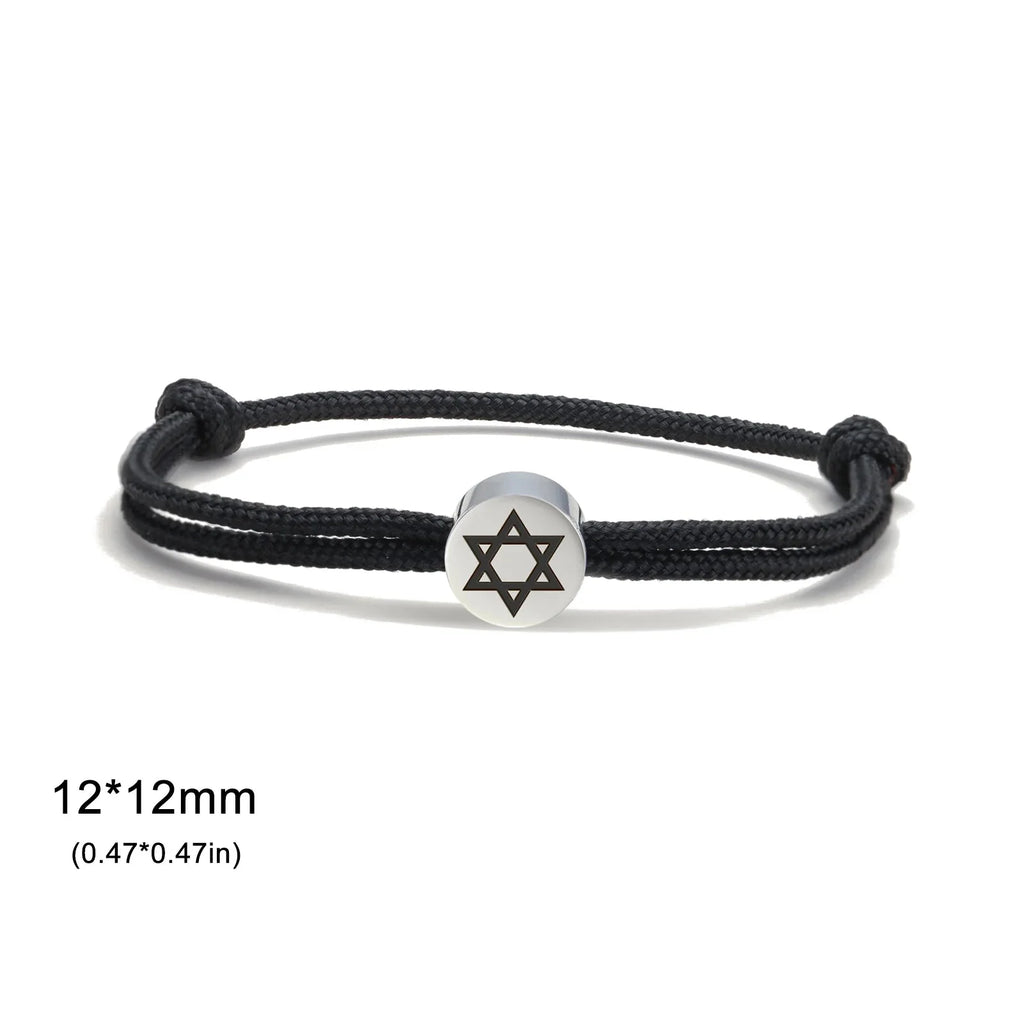 Náramok z lana so židovským symbolom čierna a strieborná <span data-glossary-id="star_of_david">hviezda Dávida</span>