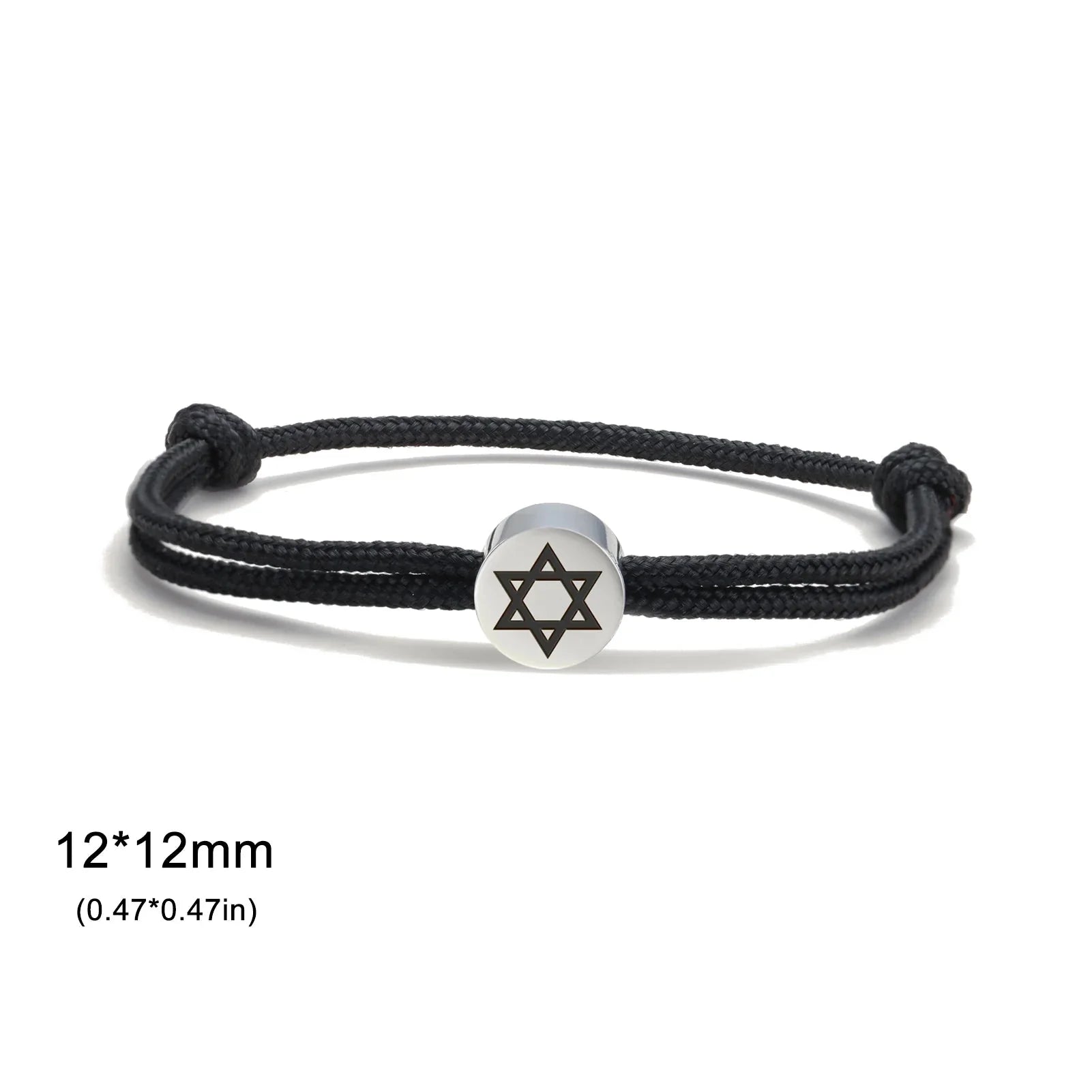 Náramok z lana so židovským symbolom čierna a strieborná <span data-glossary-id="star_of_david">hviezda Dávida</span>