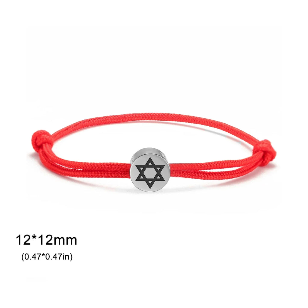 Náramok z lana so židovským symbolom červená a strieborná <span data-glossary-id="star_of_david">hviezda Dávida</span>