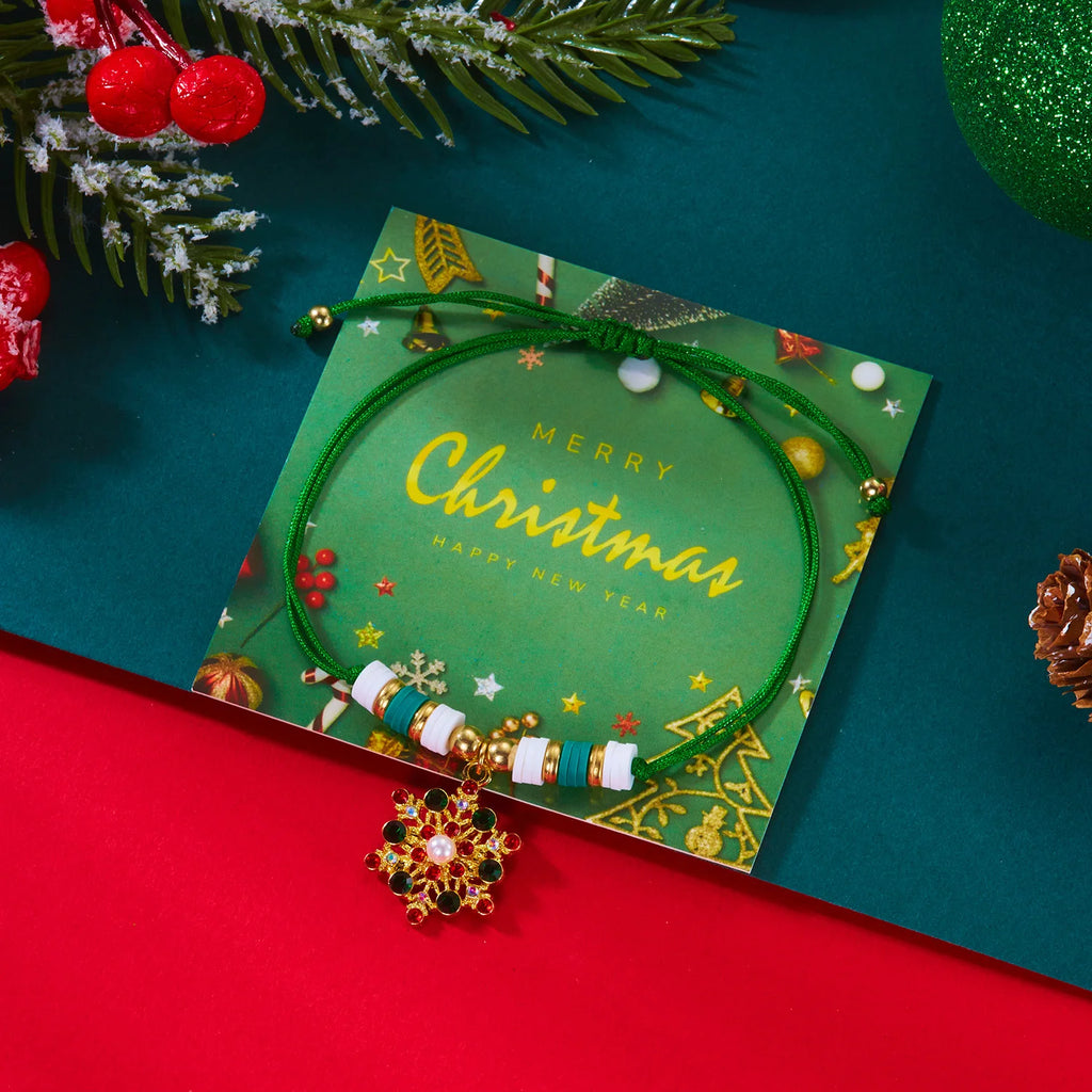 Bracciale in Corda con Ciondolo di Natale fiocco di neve verde