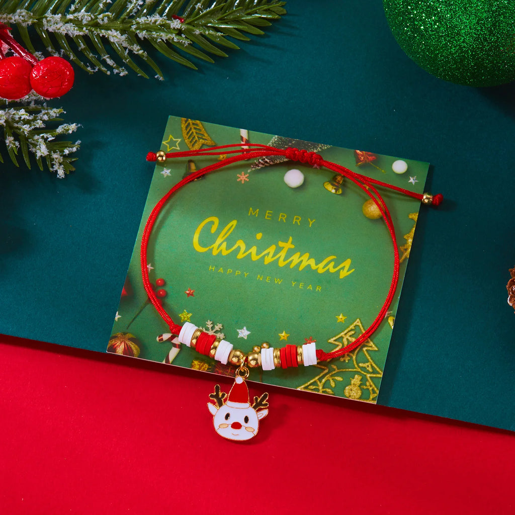 Bracciale in Corda con Ciondolo di Natale renna rossa