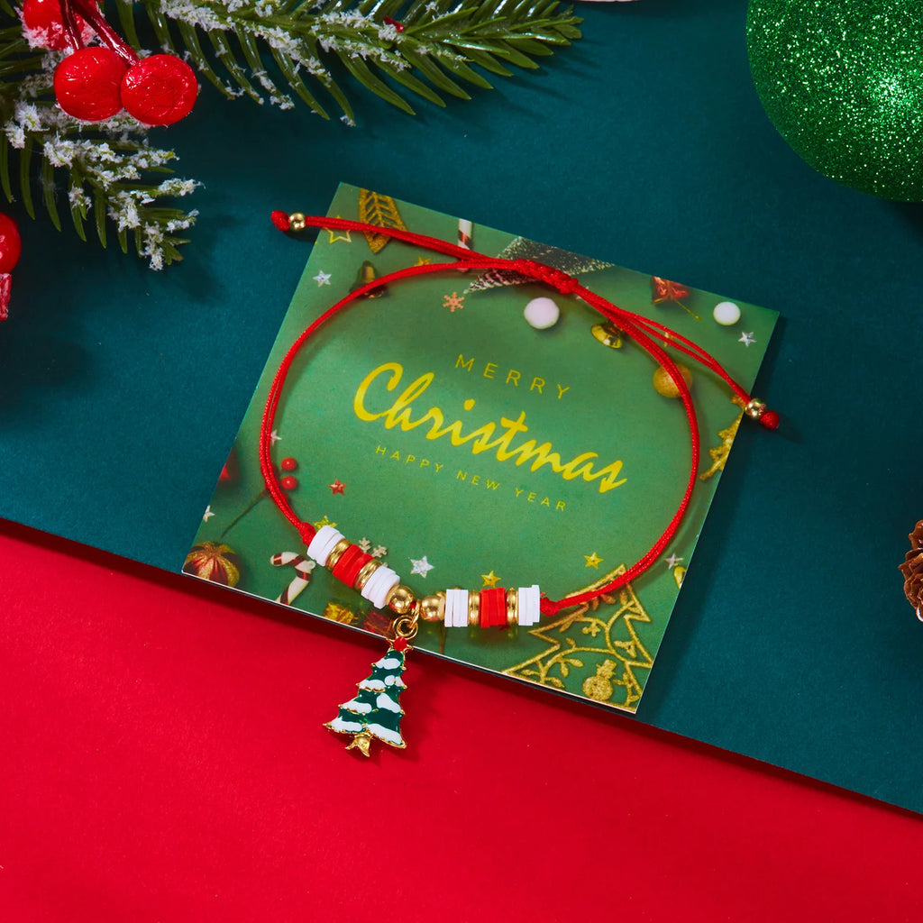 Bracciale in Corda con Ciondolo di Natale albero rosso