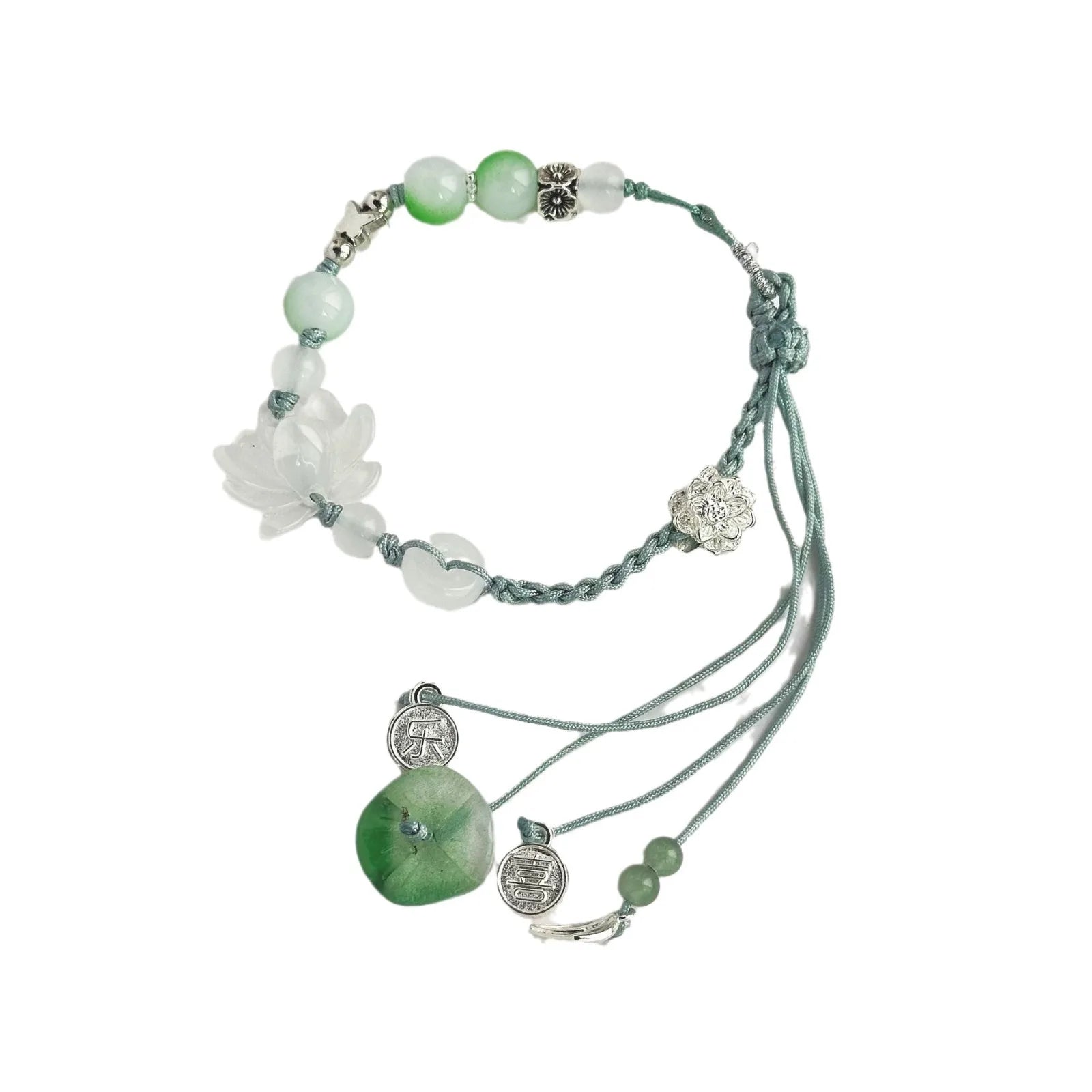 Bracelet en Corde avec Perles et Fleur de Lotus