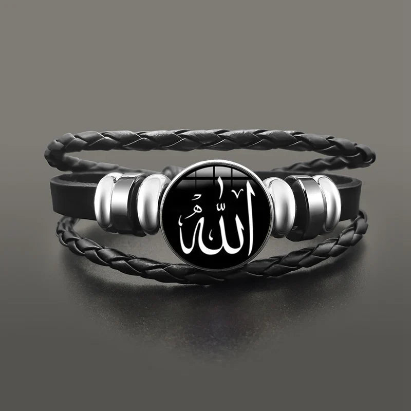 Black Muslim Arabic Allah leather bracelet