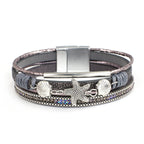 Bracelet en cuir coquillage et étoile de mer gris