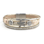 Bracelet en cuir coquillage et étoile de mer or blanc
