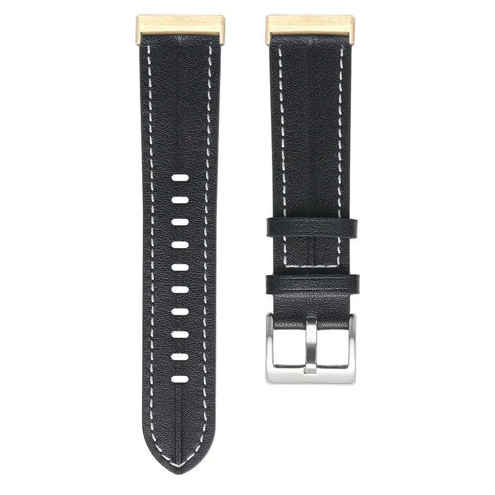 Läderarmband för Fitbit Versa 3, Versa 4, Sense 1 och Sense 2 klocka svart