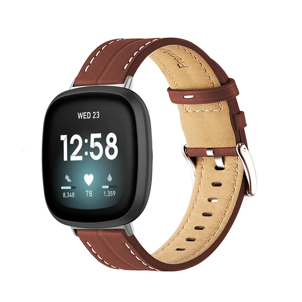 Läderarmband för Fitbit Versa 3, Versa 4, Sense 1 och Sense 2 klocka brun