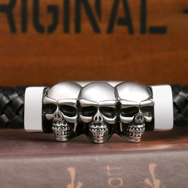 Bracelet en Cuir Têtes de Morts