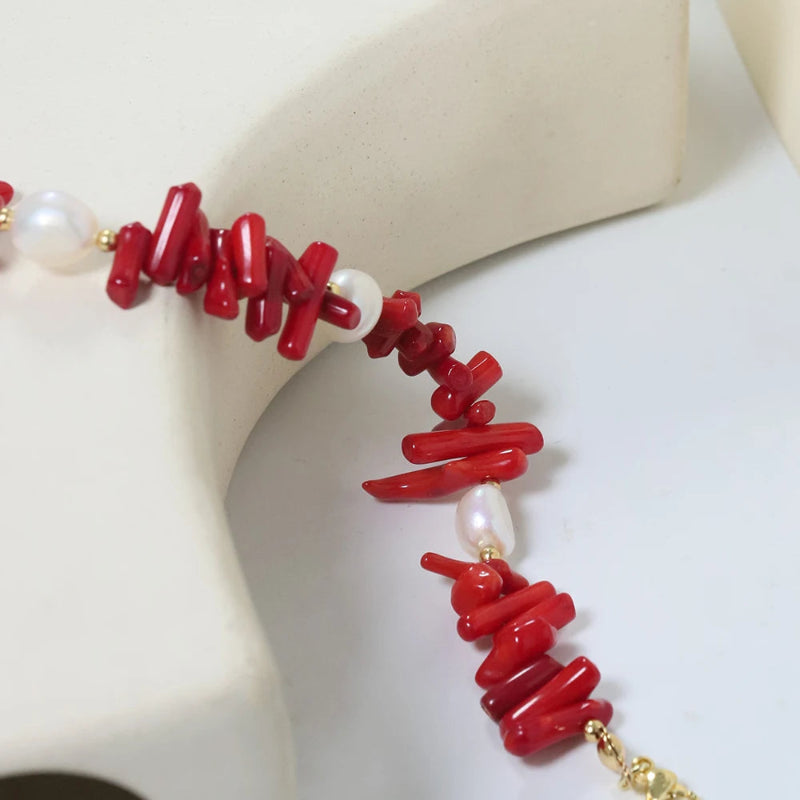 Bracciale in Pietra Corallo e Perle