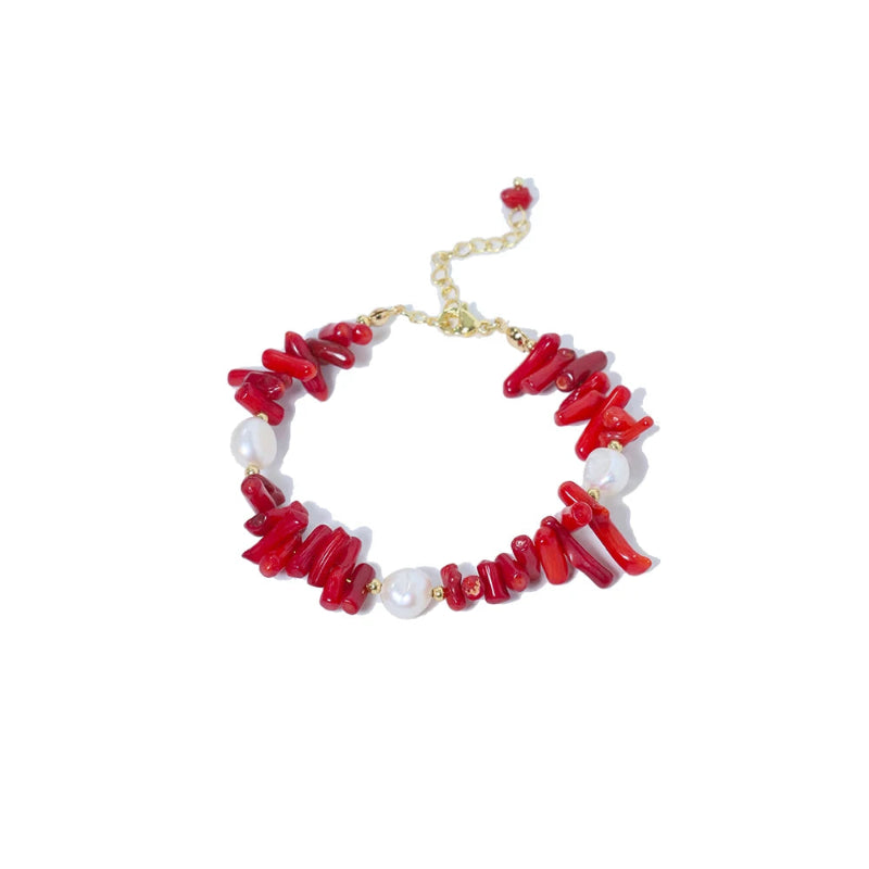 Bracciale in Pietra Corallo e Perle