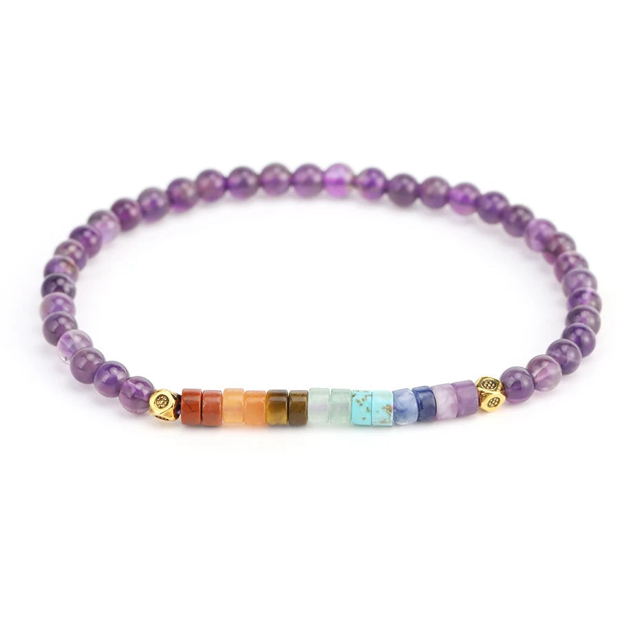 Bracelet en Pierres Naturelles 7 Chakras Améthyste 