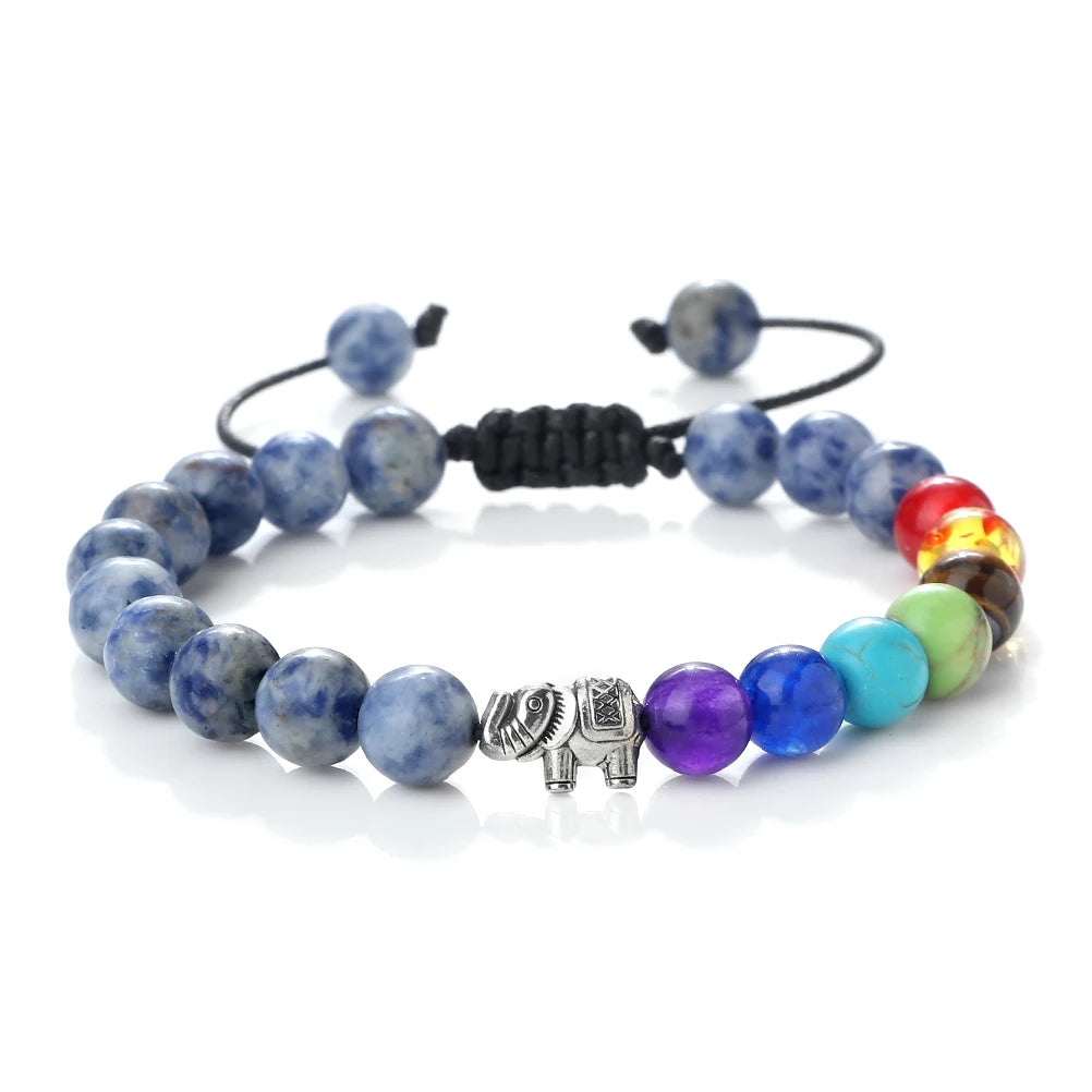 Bracelet en Pierres Naturelles et Eléphant 7 Chakras 10