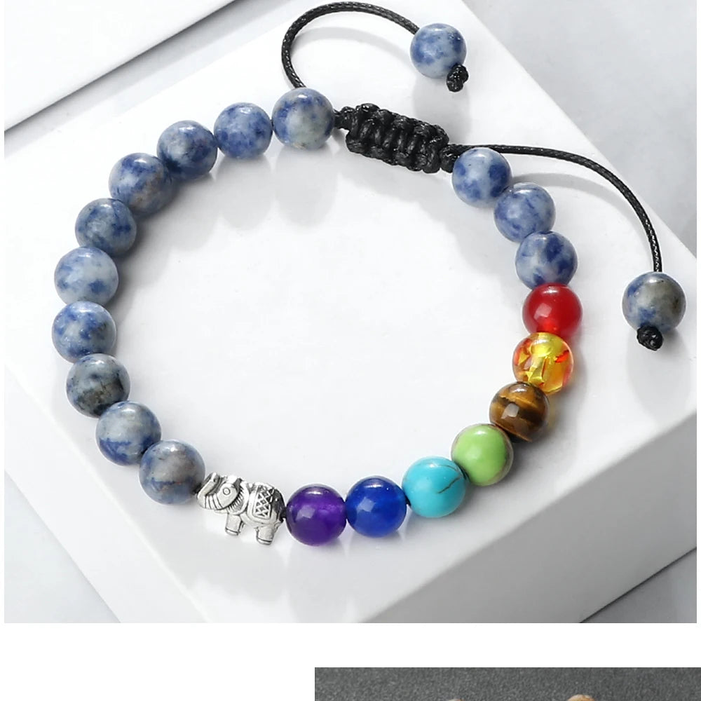 Bracelet en Pierres Naturelles et Eléphant 7 Chakras 10