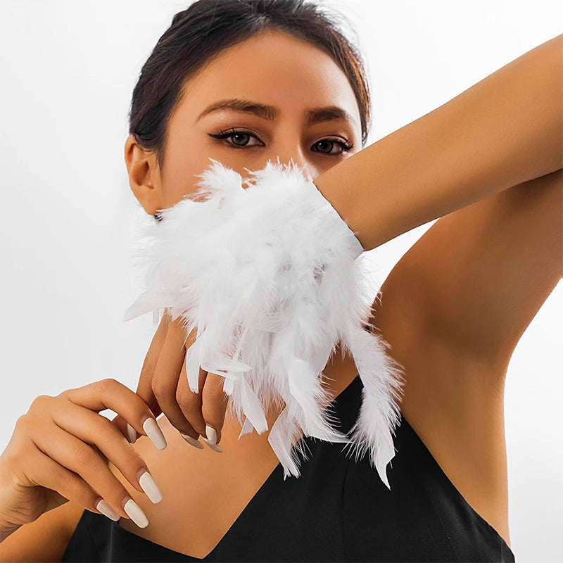 White ethereal rose feather bracelet