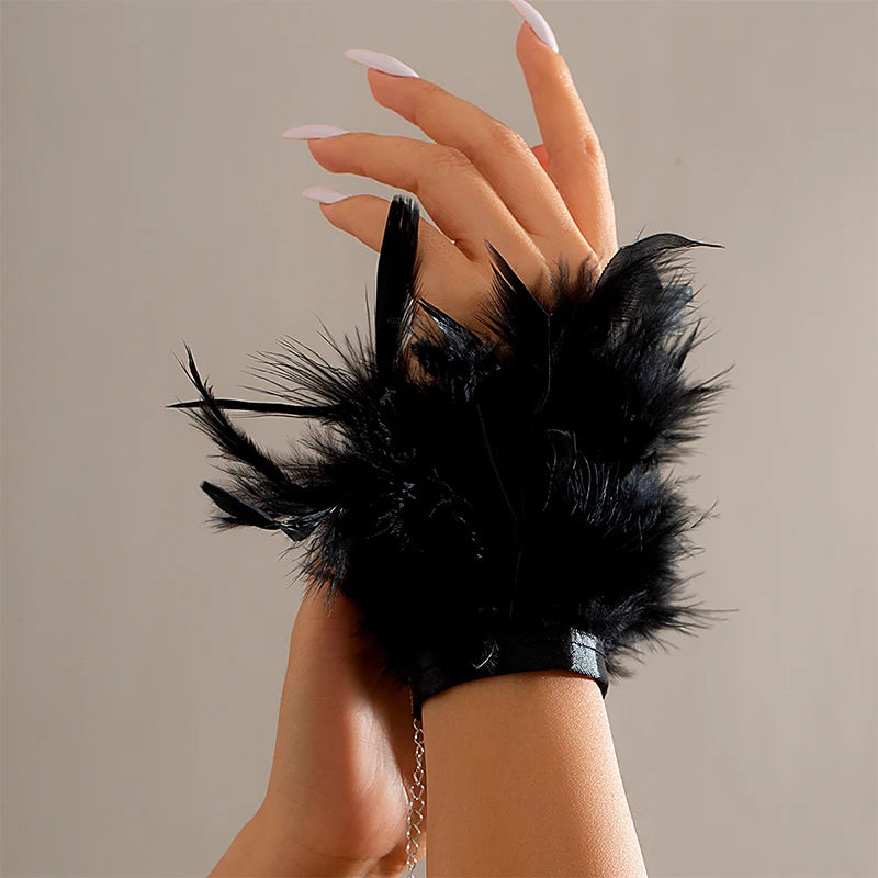 Black ethereal rose feather bracelet