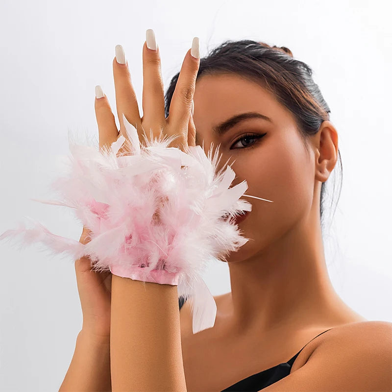 Pink ethereal rose feather bracelet