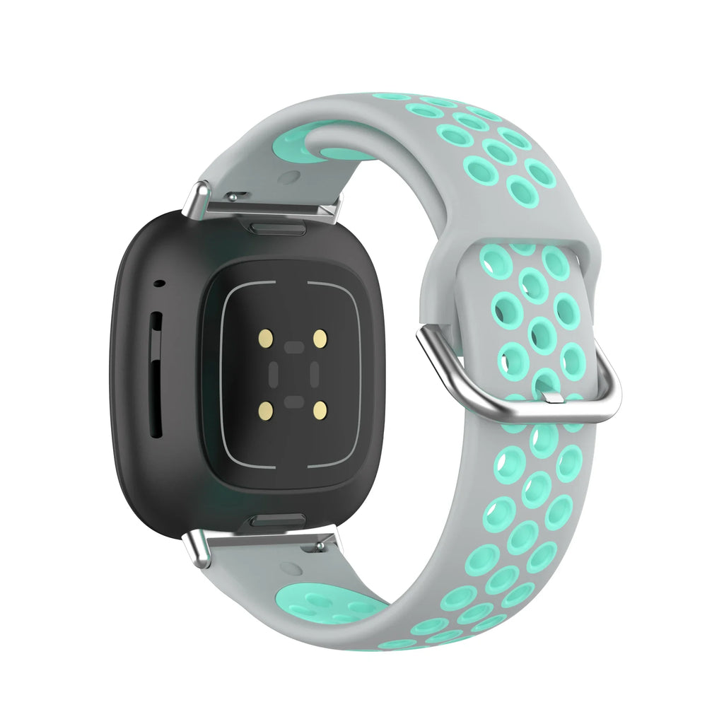 Силиконова каишка за часовник Fitbit Versa 3, Versa 4, Sense 1 и Sense 2 сива и циан