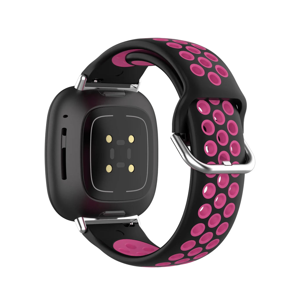 Силиконова каишка за часовник Fitbit Versa 3, Versa 4, Sense 1 и Sense 2 черна и розова