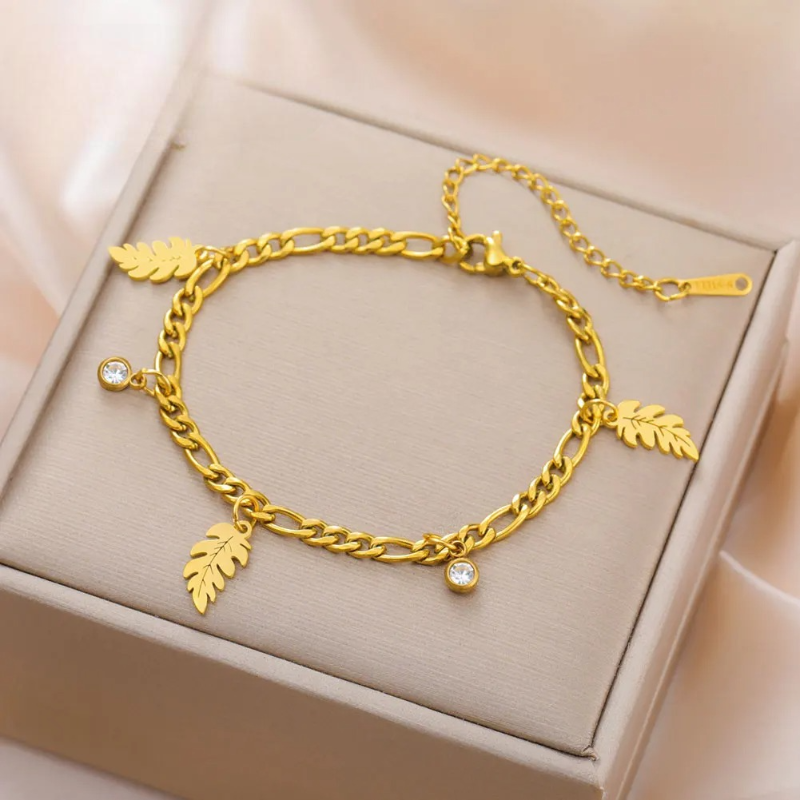 Armband mit Palmblatt und Zirkonia in Gold
