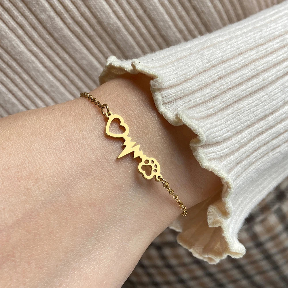 Armband Gourmette Herz Pfote Gold