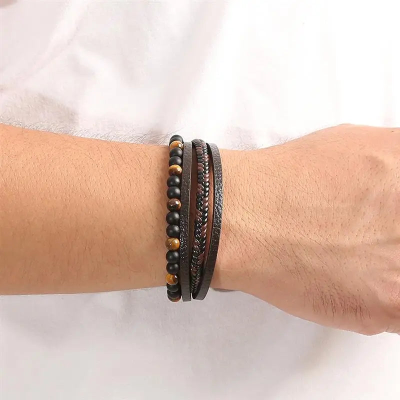 Gourmette Herr Oga av Tiger Armband i Läder 