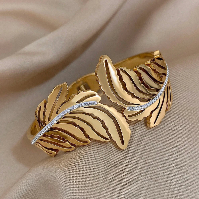 Bracciale Largo Foglia di Palma oro