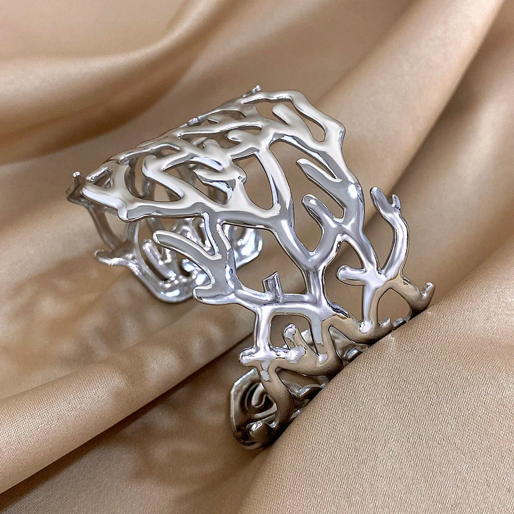 Bracciale cuff in corallo dorato da donna argento