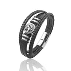 Flerstrenget cuff-armbånd i læder med livets træ