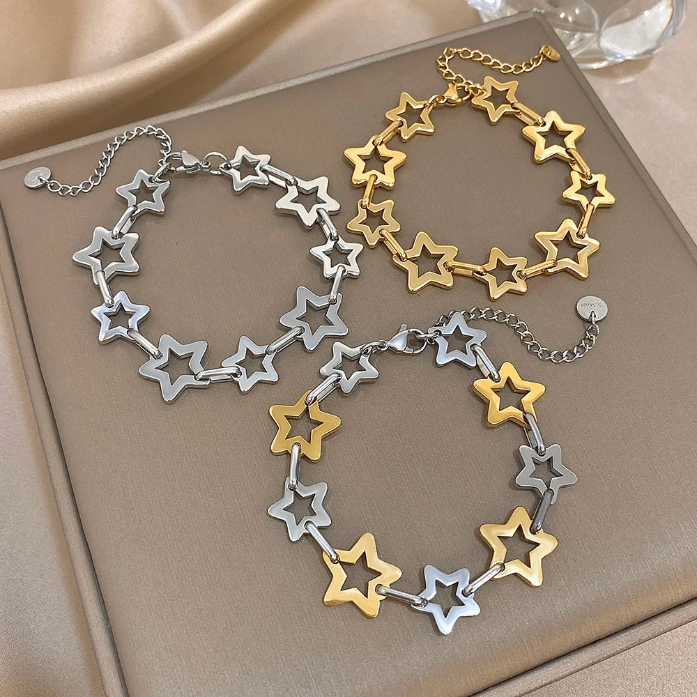 Bracelet multi-étoiles géométriques or et argent