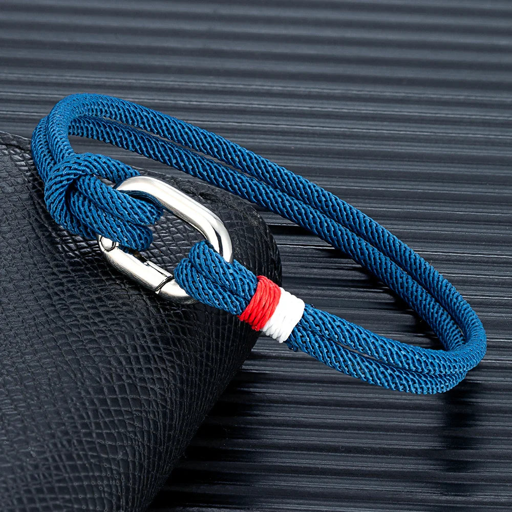Bracelet nautique en corde tressée avec nœud pour homme ou femme bleu