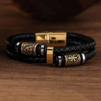 Black Leather Bracelet Viking Mythology gold34