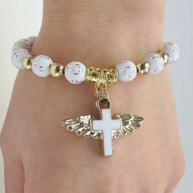 Bracciale Perle con Croce bianca