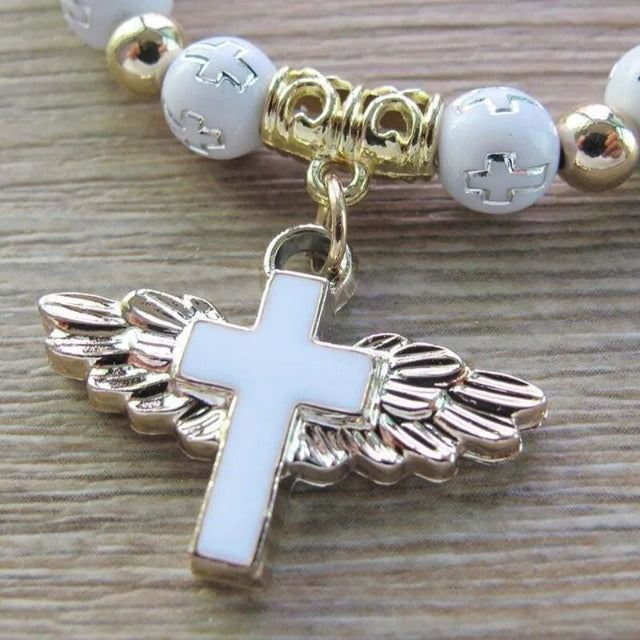 Bracciale Perle con Croce bianca