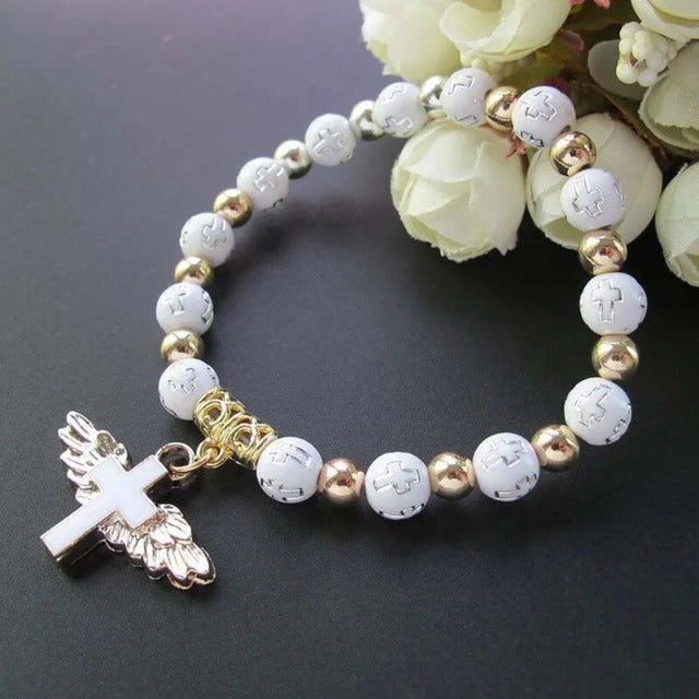Bracciale Perle con Croce bianca