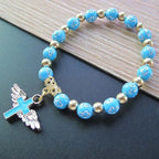 Bracciale Perle con Croce blu