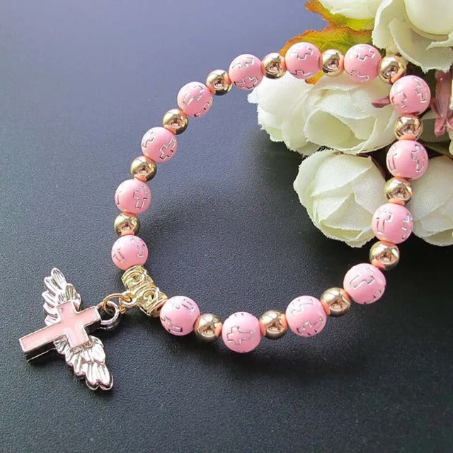 Bracciale Perle con Croce rosa