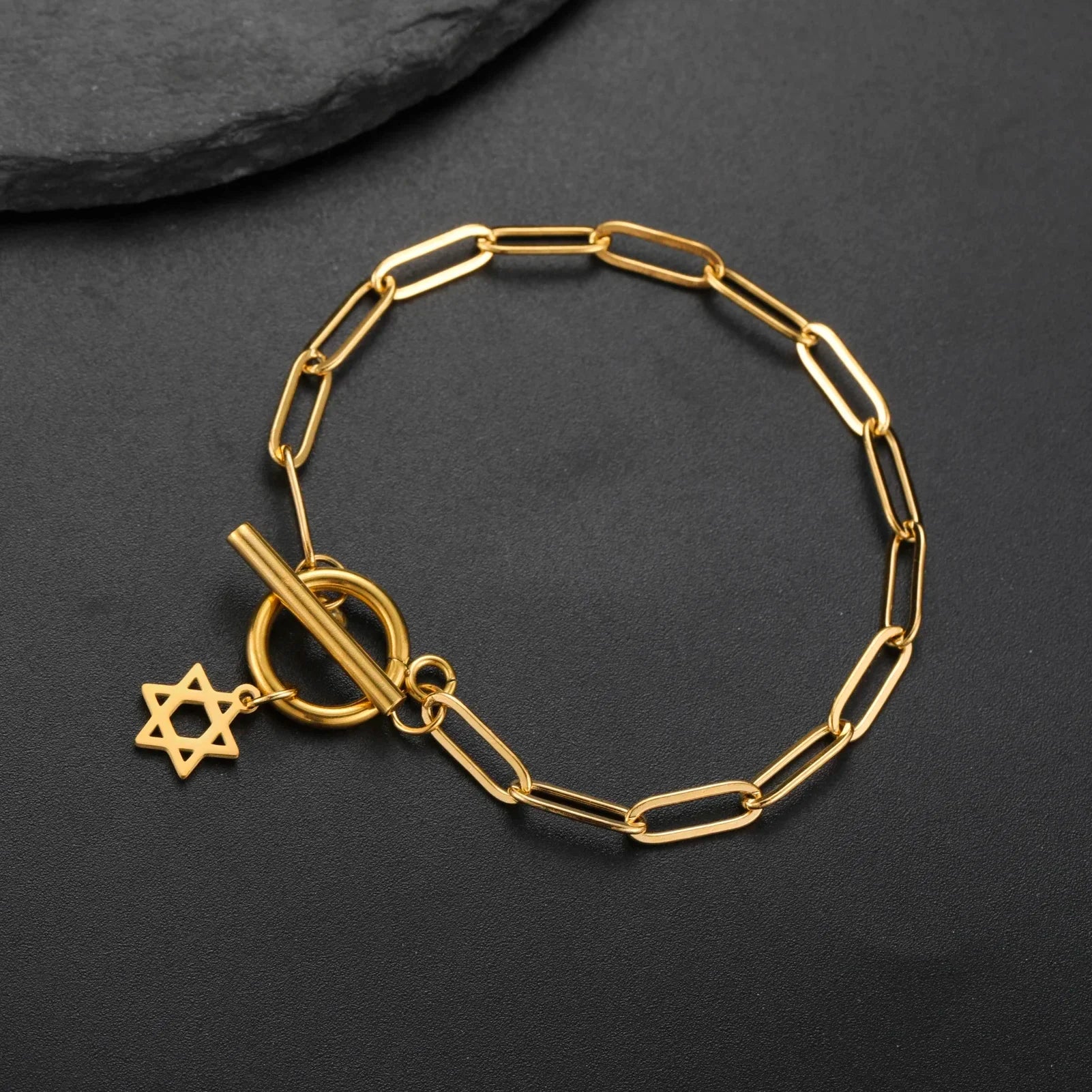 Women's bracelet with Star of David pendant Jewish symbol gold