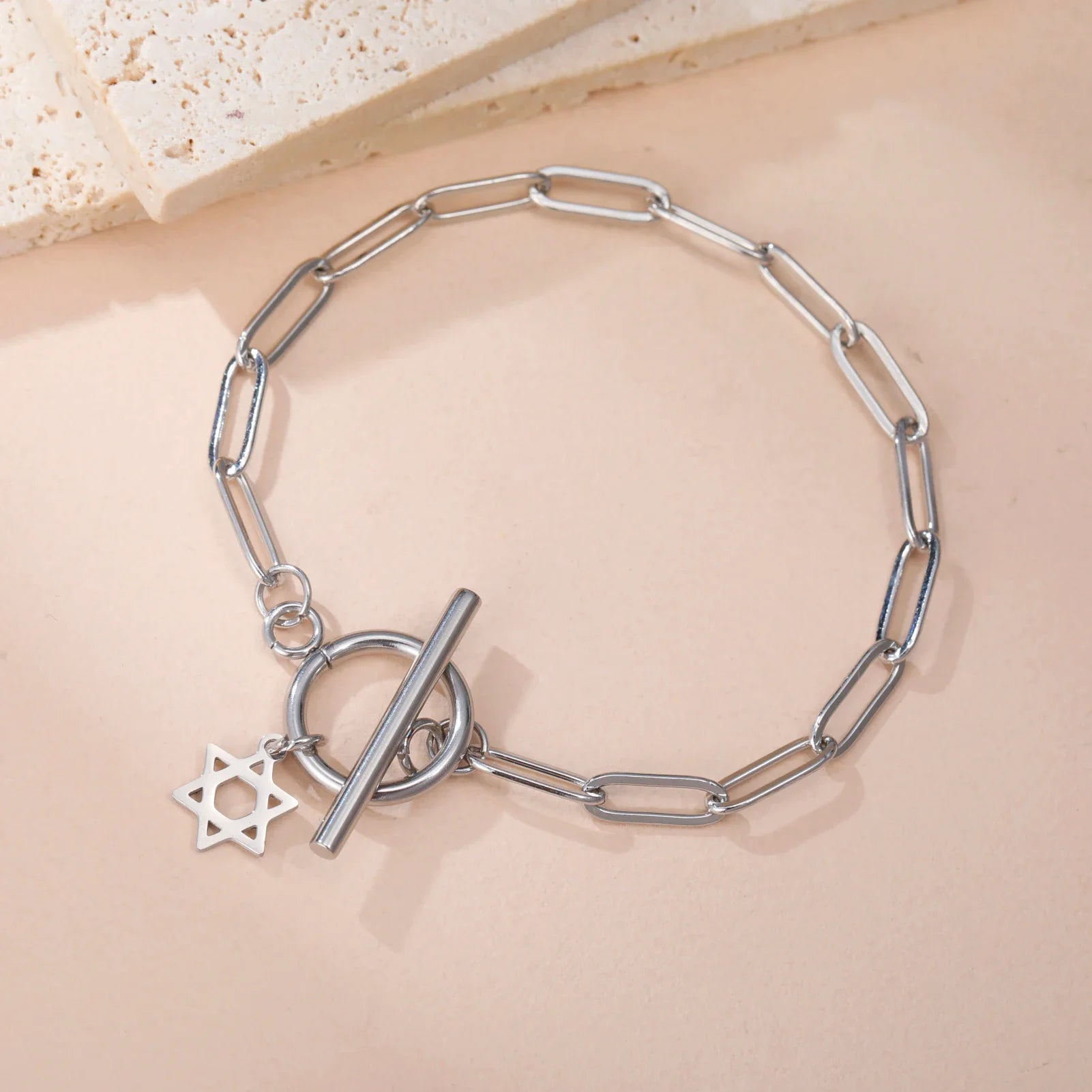 Women's bracelet with Star of David pendant Jewish symbol silver