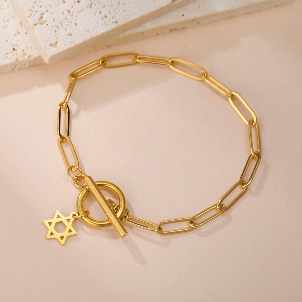 Women's bracelet with Star of David pendant Jewish symbol gold