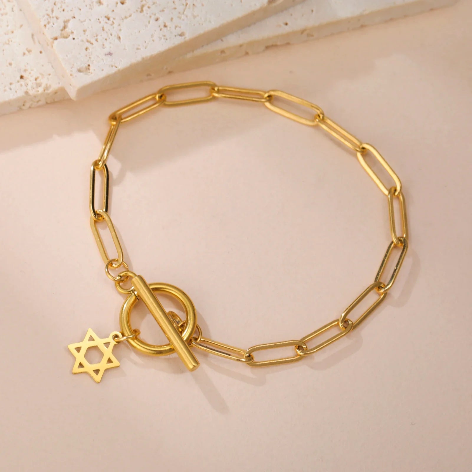 Women's bracelet with Star of David pendant Jewish symbol gold