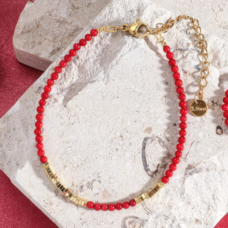 Bracciale corallo rosso e dorato