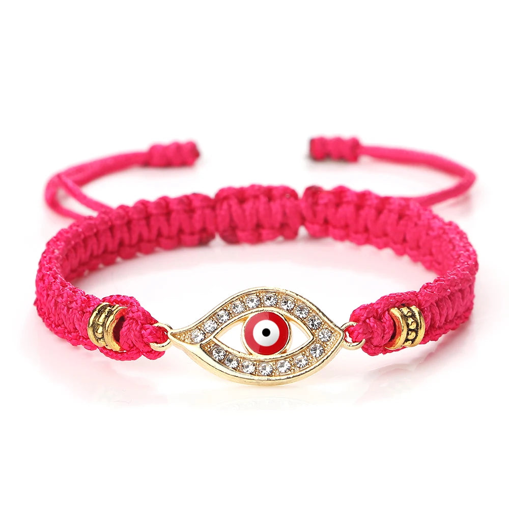 Geflochtenes Armband mit Zirkonia und türkischem Bösen Blick in Roségold
