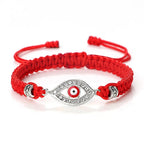 Geflochtenes Armband mit Zirkonia und türkischem Bösen Blick in Rot-Silber