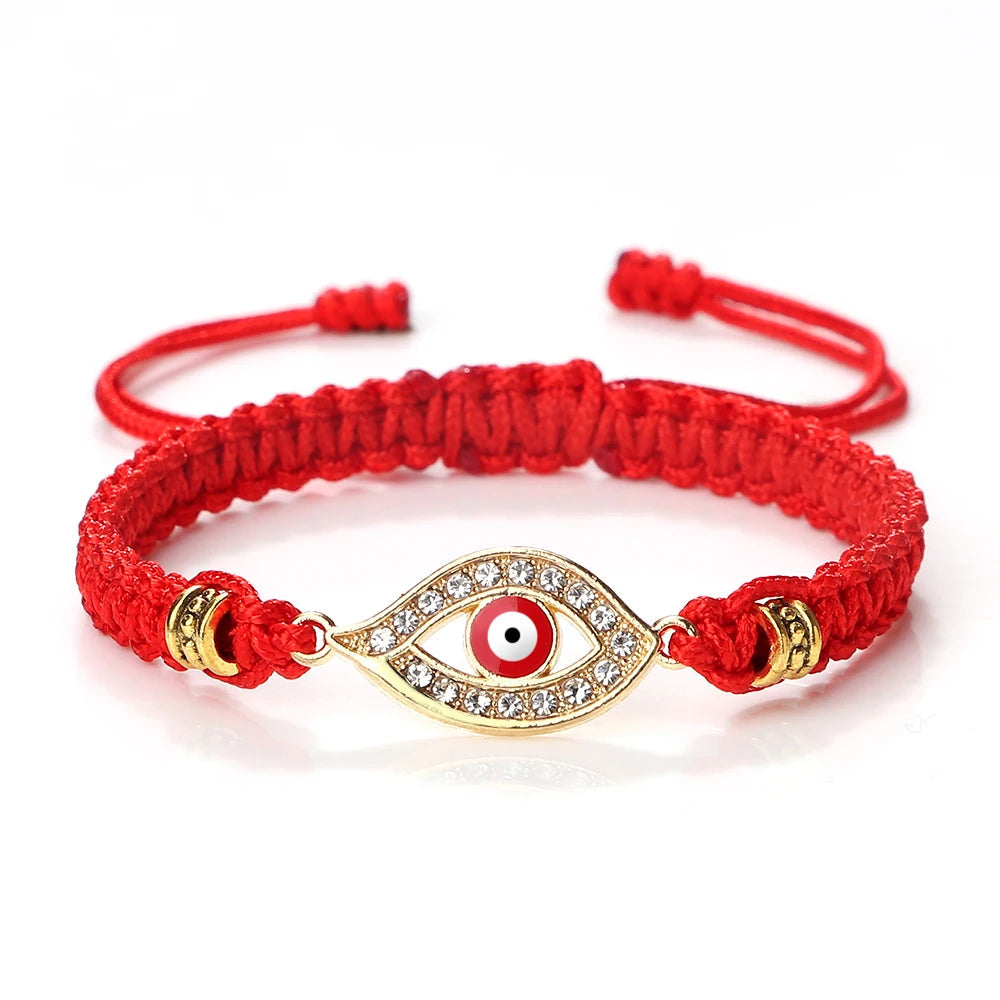 Geflochtenes Armband mit Zirkonia und türkischem Bösen Blick in Rotgold