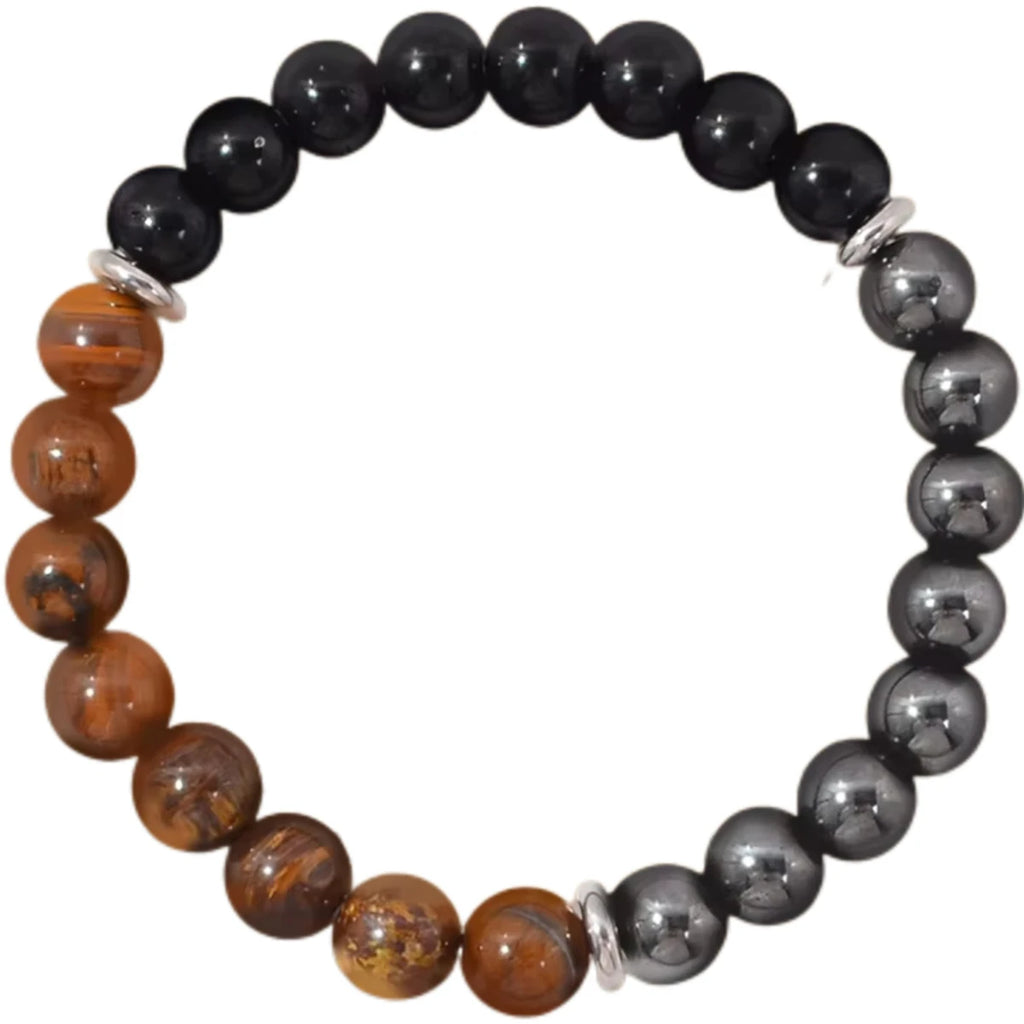Bracelet Triple Protection Oeil de Tigre Tourmaline et Hématite