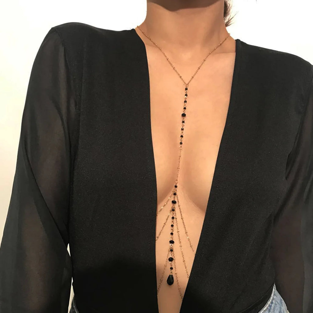 Damen-Dekolleté-Kette Halskette Schwarz Gold